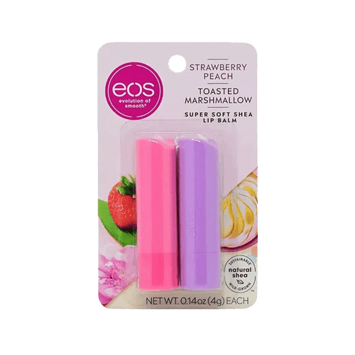 Kit EOS Lip Balm Stick - Strawberry Peach 4g + Toasted Marshmallow 4g
