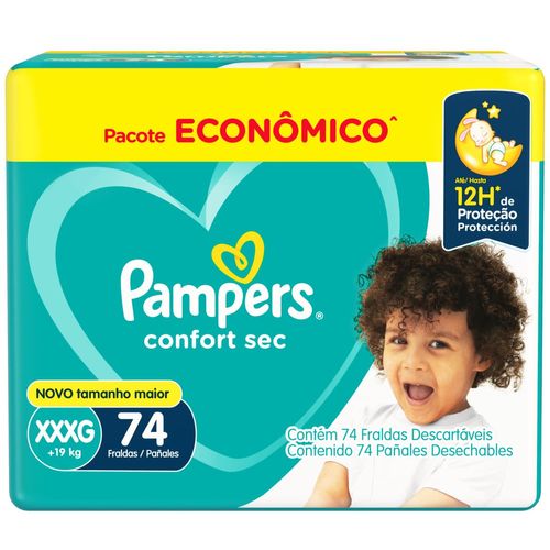 Fralda Descartável Infantil Pampers Confort Sec Xxxg + De 19kg Pacote 74 Unidades Embalagem Econômica