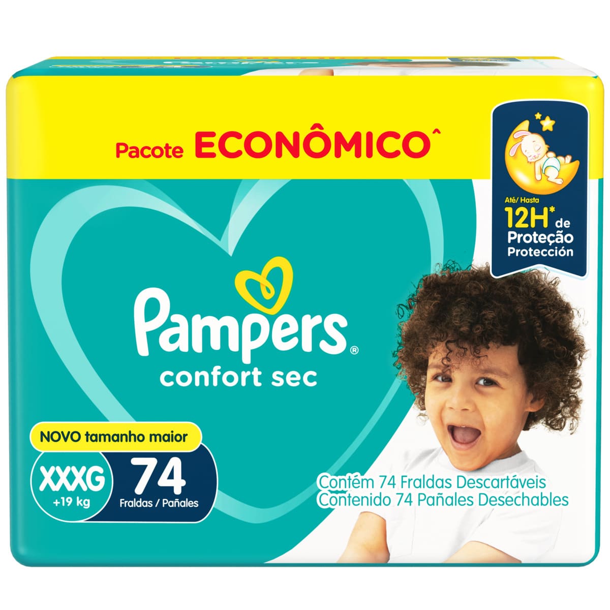 Foto da Fralda Descartável Infantil Pampers Confort Sec Xxxg + De 19kg Pacote 74 Unidades Embalagem Econômica