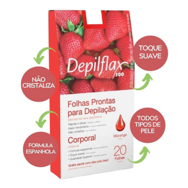 Depilflax Folhas Corporais Morango C/20 Unidades