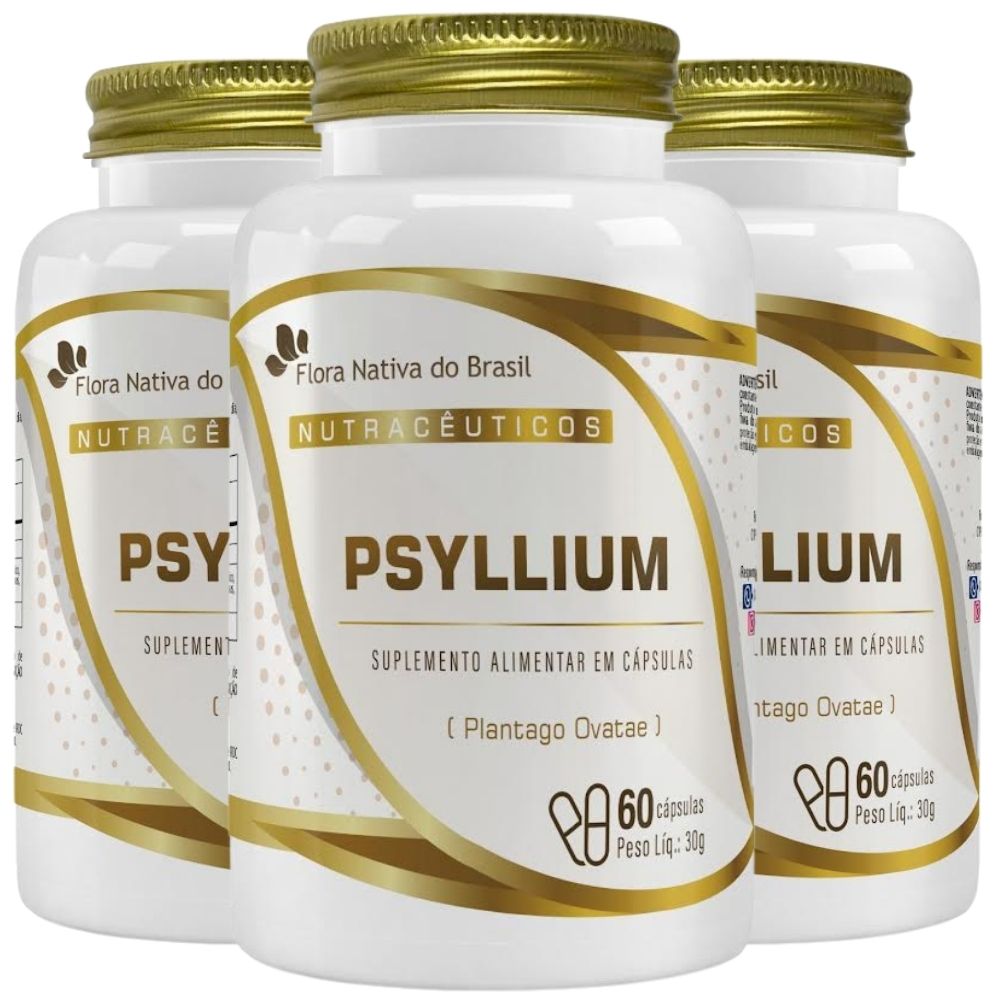 KIT 3X Psyllium 500mg 60 Cápsulas - Flora Nativa - Pague Menos