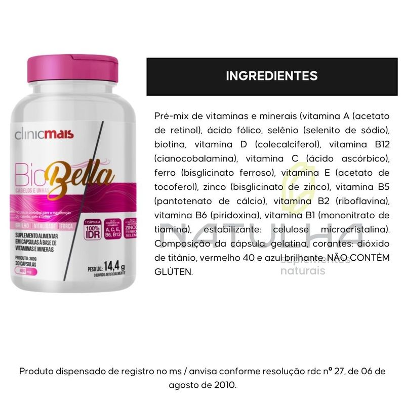 KIT 2X Biobella Cabelo e Unhas 30 cápsulas - Clinicmais