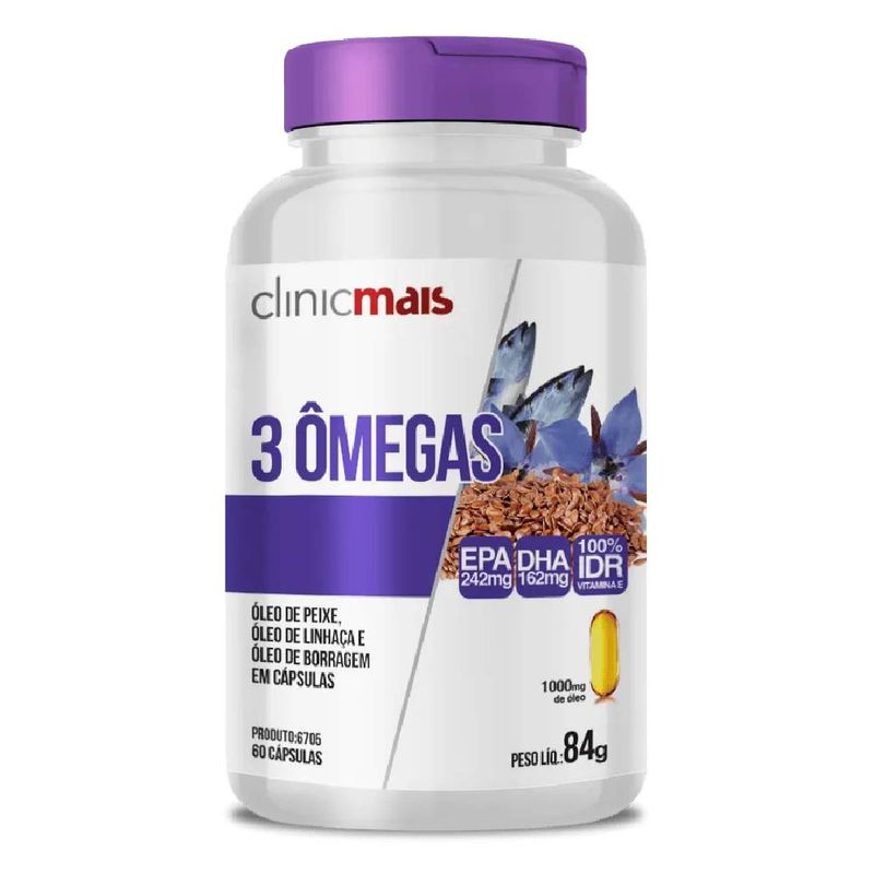 KIT 2X 3 ômegas ( Óleo de Peixe, Linhaça e Borragem) 60 cápsulas - Clinicmais