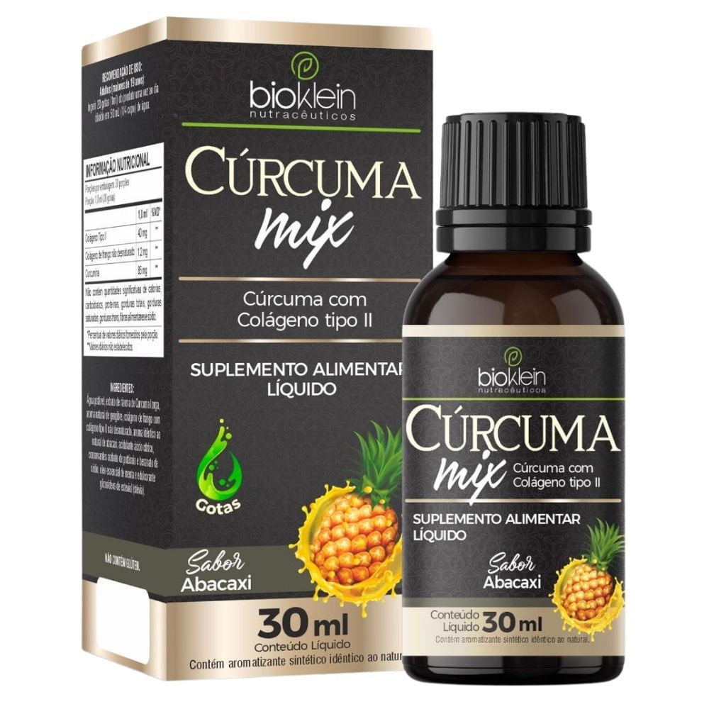 Cúrcuma Mix (Cúrcuma com Colágeno Tipo 2) 30ml - Bioklein Menor preço em Cúrcuma Mix (Cúrcuma com Colágeno Tipo 2) 30ml - Bioklein