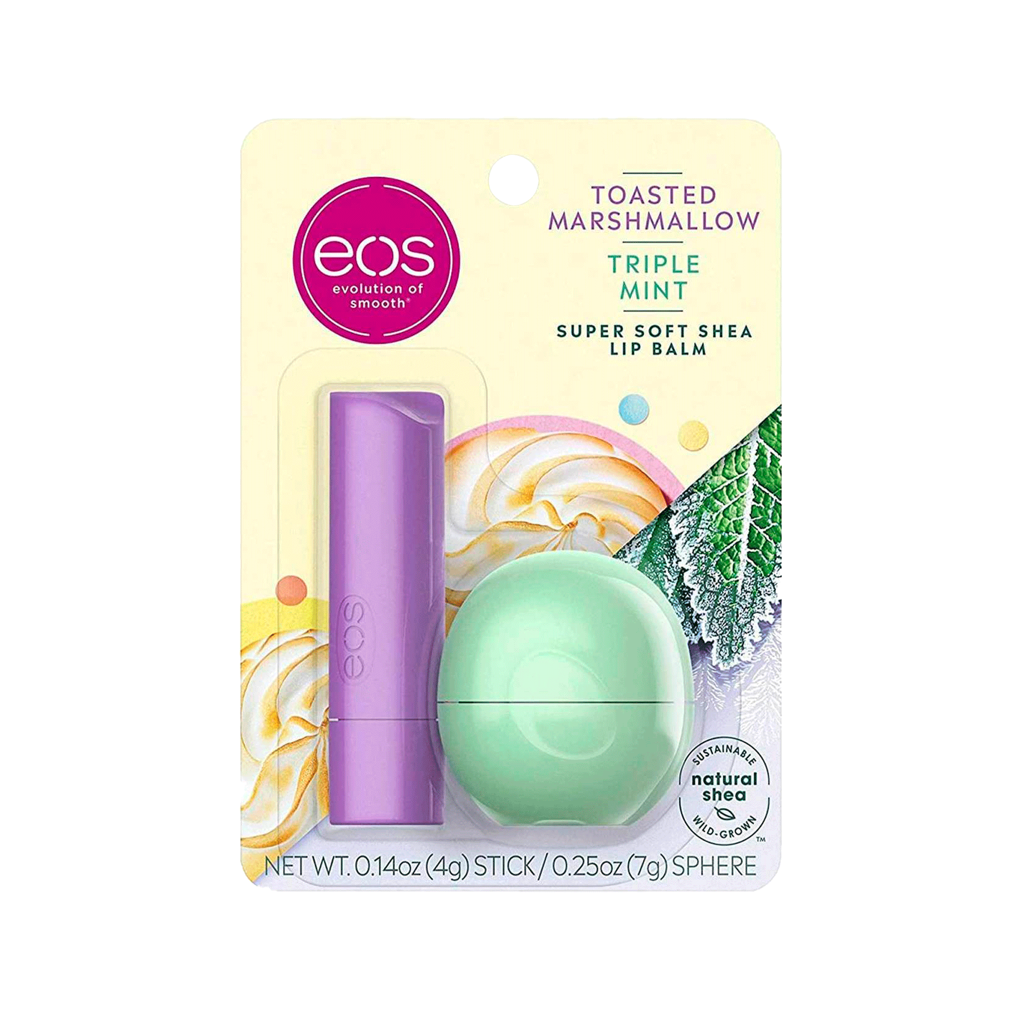 Kit EOS Lip Balm - Stick Toasted Marshmallow 4g + Sphere Triple Mint 7g ...