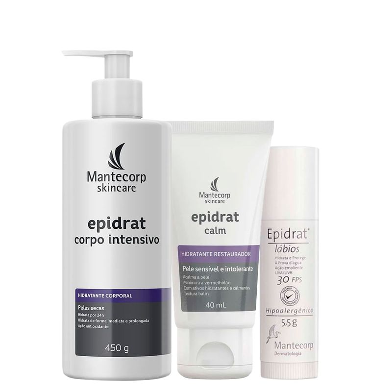 Kit Hidratantes Mantecorp Epidrat - Creme Facial Hidratante 40 g + Creme Corporal Hidratante 450 g + Hidratante Labial FPS 30 5,5 g