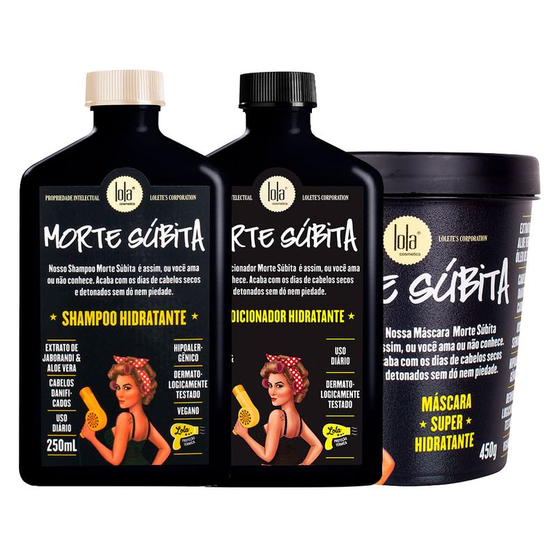 Kit Lola Cosmetics Hidratação Morte Súbita - Shampoo 250 ml + Condicionador 250 g + Máscara de Hidratação 450 g