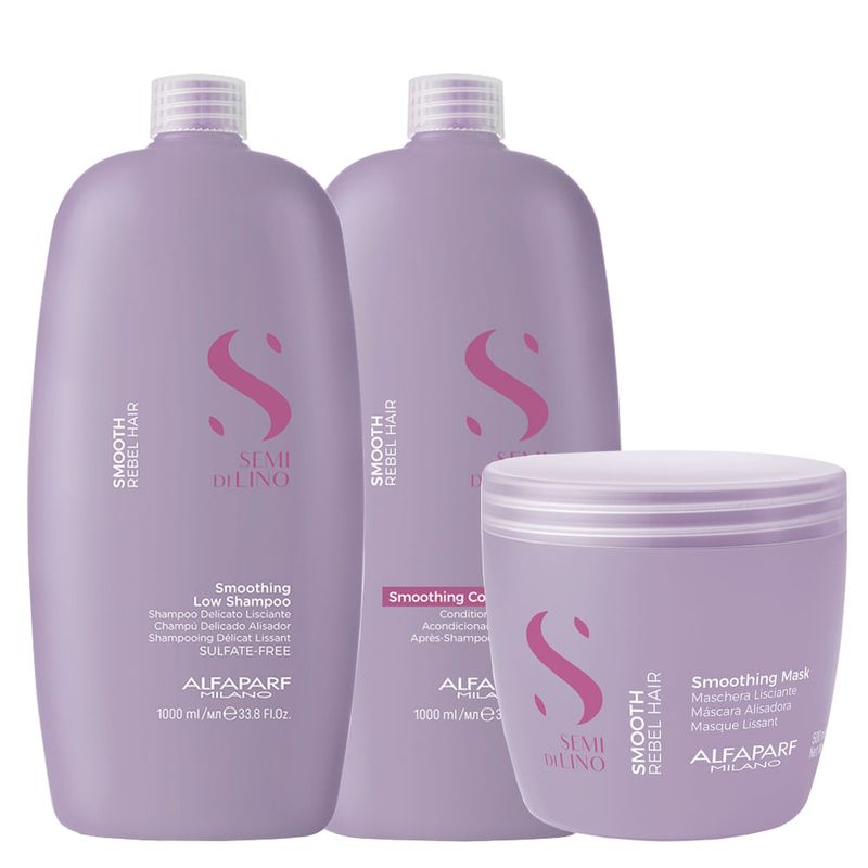 Kit Alfaparf Milano Professional Semi Di Lino Smooth Smoothing - Shampoo 1000 ml + Condicionador 1000 ml + Máscara 500 ml