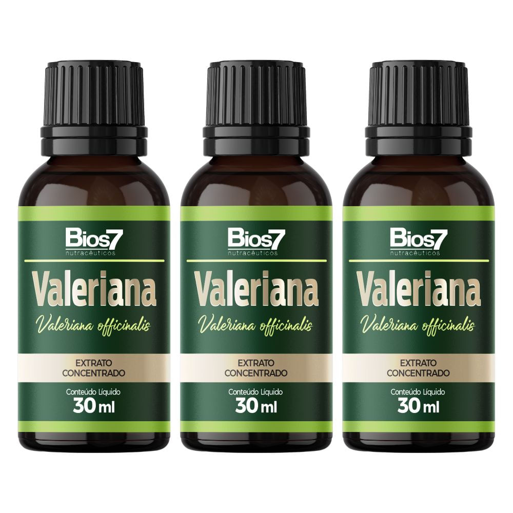 Brazil product data sample: KIT 3X Valeriana em gotas Extrato Concentrado 30ml - Bios7
