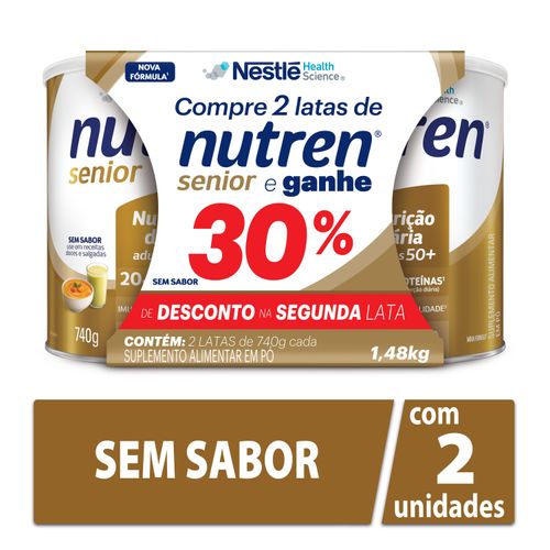 Kit Complemento Alimentar Nutren Senior Sem Sabor 1,48kg Ganhe 30% Desconto na Segunda Lata