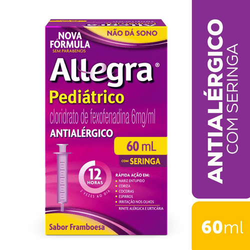Antialérgico Infantil Allegra Pediátrico 6mg/ml Suspensão Oral 60ml Com Seringa