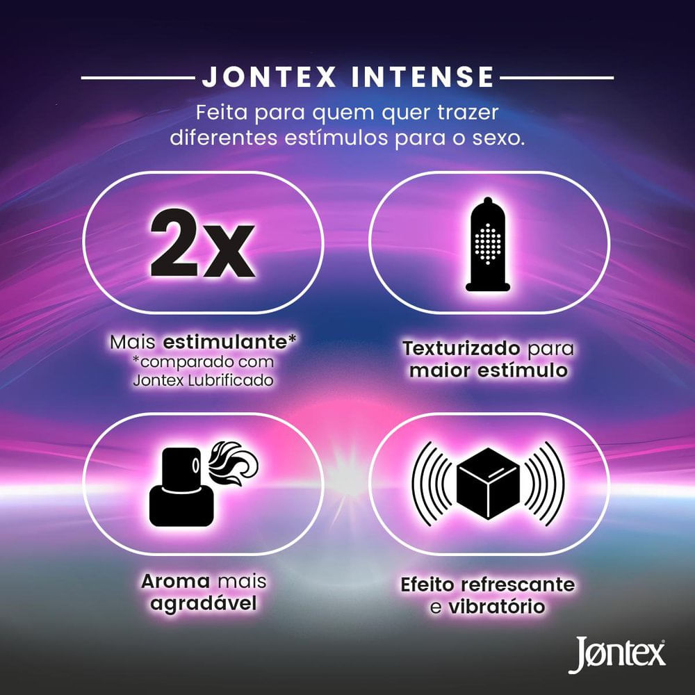 Preservativo Masculino Lubrificado Intense Jontex Com 2 Unidades