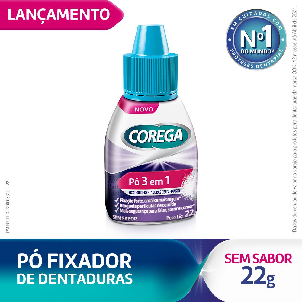 Fixador De Dentaduras Corega 3em1 Sem Sabor Pó 22g - Pague Menos