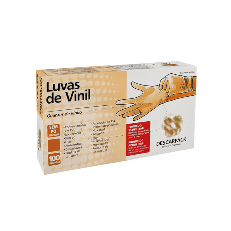 Descarpack Luva de Vinil sem Talco Tamanho P com 100un