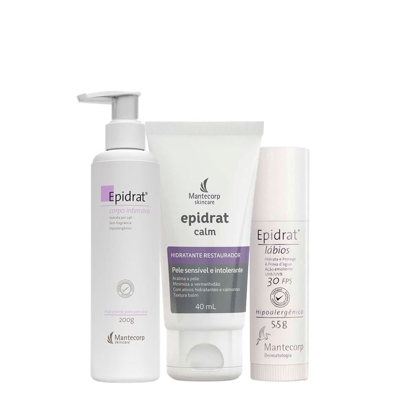 Kit Hidratantes Mantecorp Epidrat - Creme Facial Hidratante 40 g + Creme Corporal Hidratante 200 g + Hidratante Labial FPS 30 5,5 g