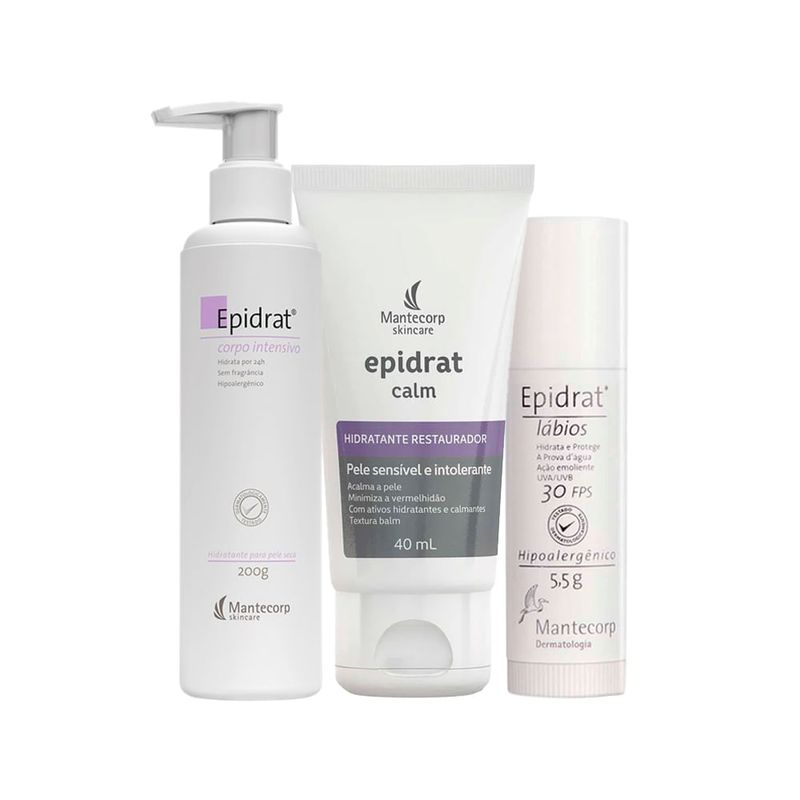 Kit Hidratantes Mantecorp Epidrat - Creme Facial Hidratante 40 g + Creme Corporal Hidratante 200 g + Hidratante Labial FPS 30 5,5 g