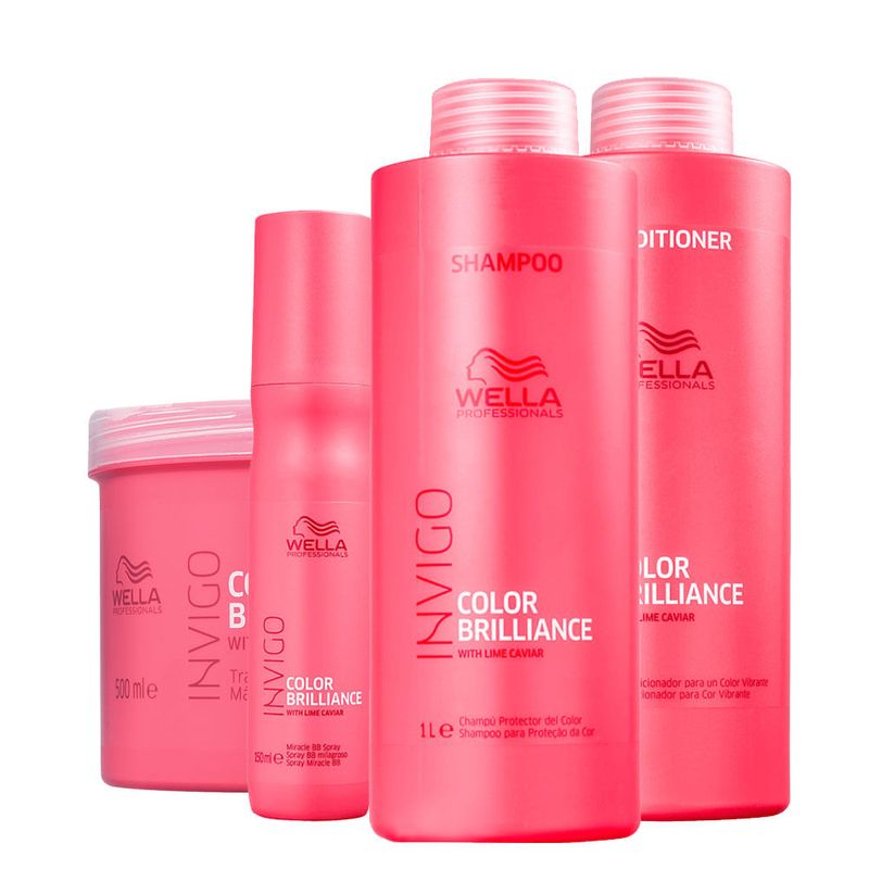 Kit Wella Professionals Invigo Color Brilliance - Shampoo 1000 ml + Condicionador 1000 ml + Máscara 500 ml + Leave-in 150 ml