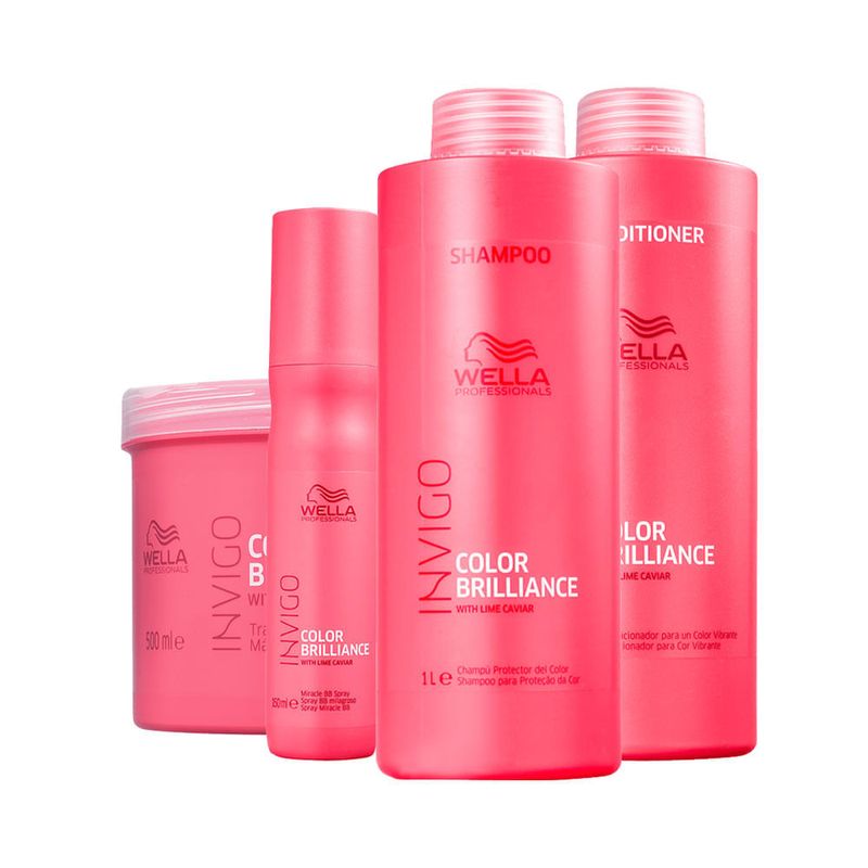 Kit Wella Professionals Invigo Color Brilliance - Shampoo 1000 ml + Condicionador 1000 ml + Máscara 500 ml + Leave-in 150 ml