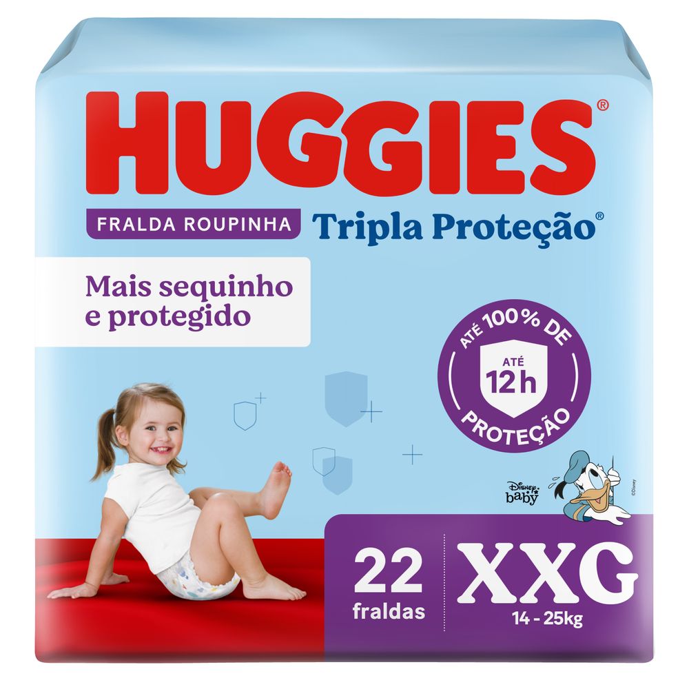 Foto da Fralda descartável roupinha Disney baby Huggies Tripla proteção Xxg Pacote 22 Unidades