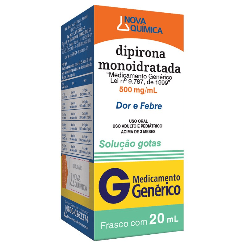 Dipirona 500mg Gotas 20ml Nova Química - Pague Menos