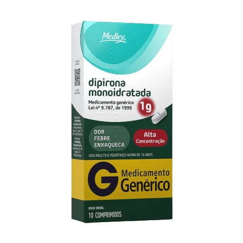 Dipirona Monoidratada 1g Com 10 Comprimidos Genérico Medley - Pague Menos