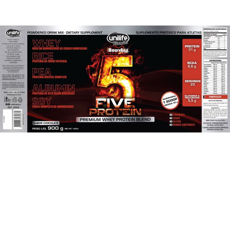 Whey Five Protein - 5 Proteínas 900g Sabor Chocolate Unilife