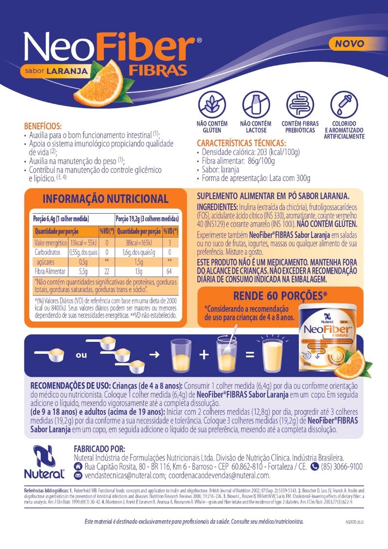 NeoFiber Fibras Laranja , Lata com 333g Sabor Laranja