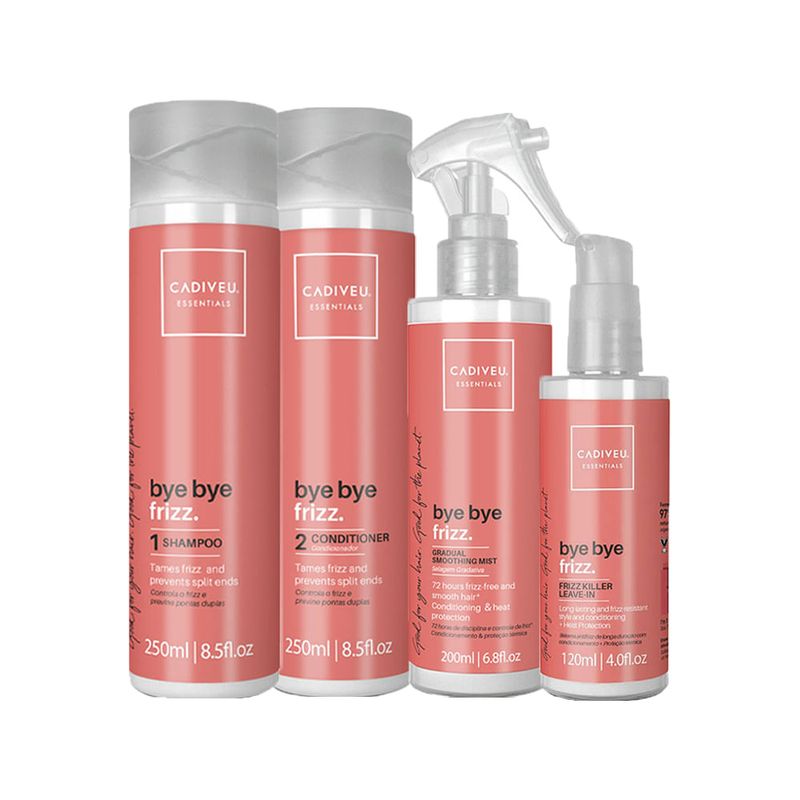 Kit Cadiveu Essentials Bye Bye Frizz - Shampoo 250 ml + Condicionador 250 ml + Leave- in Selagem Gradativa 200 ml + Leave- in Frizz 120 ml