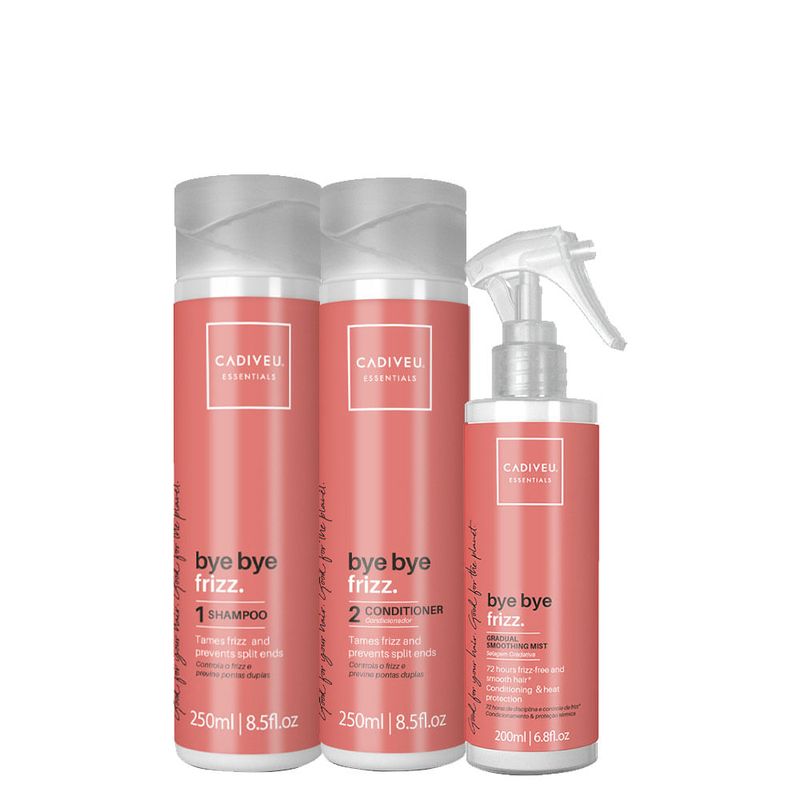 Kit Cadiveu Essentials Bye Bye Frizz- Shampoo 250 ml + Condicionador 250 ml +Leave- in Selagem 200 ml