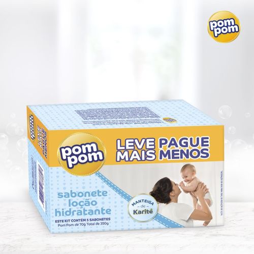Kit Sabonete Barra Pom Pom Infantil Hidratante 5 Unidades De 70g