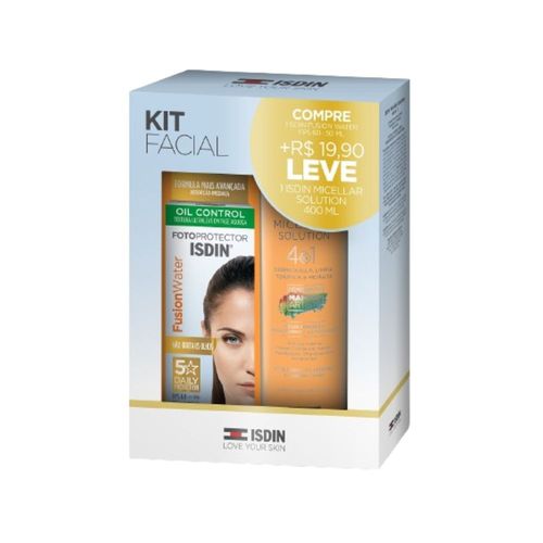 Kit Facial Isdin Protetor Solar Fusion Water Fps60 50ml + Solução Micelar 400ml