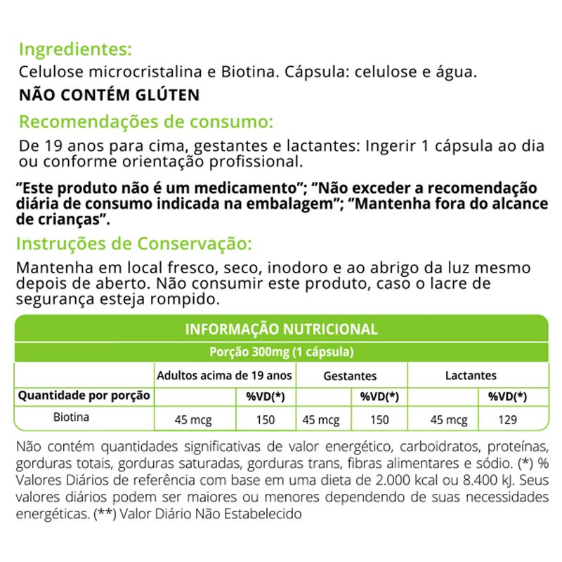 Biotina 30 capsulas WVegan Vitamina H Vegano