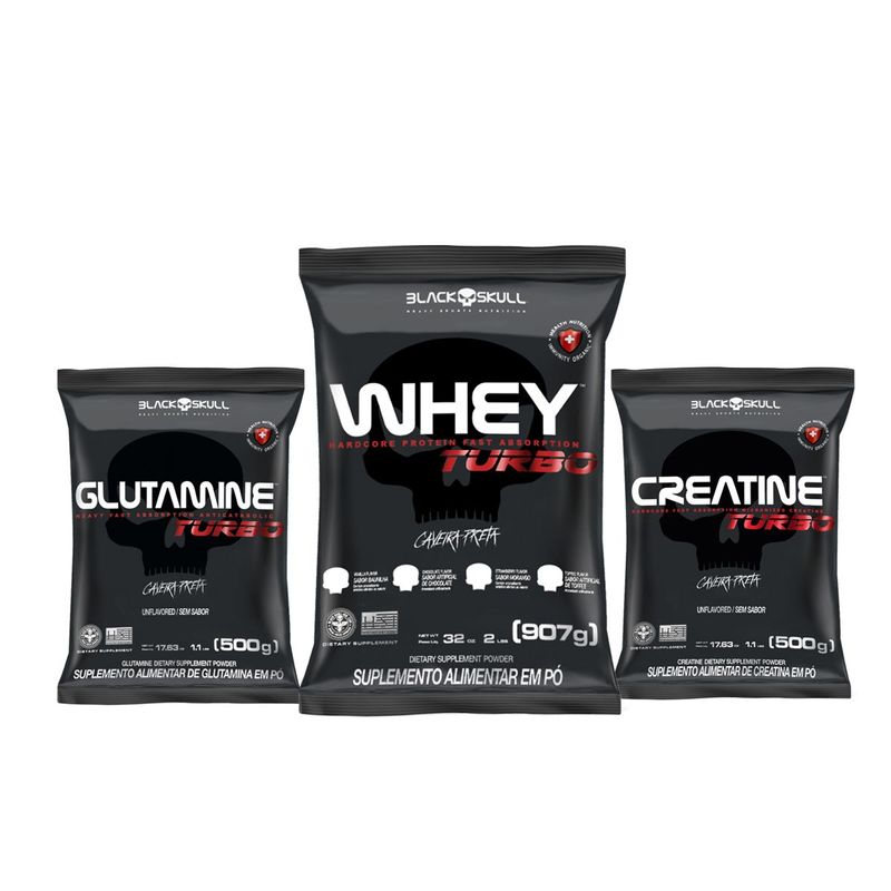 Kit Turbo Whey + Glutamina + Creatina (MORANGO)