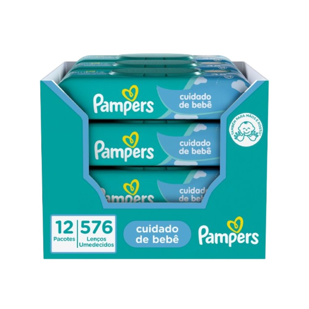 Kit Pampers Lenços Umedecidos Cuidado de Bebê 12 Pacotes com 48 Lenços 