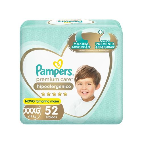 Fralda Pampers Premium Care Hipoalergênico XXXG 52 Unidades
