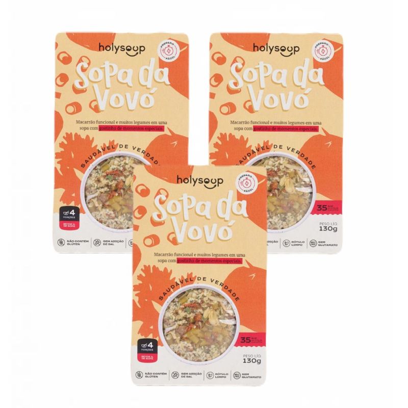 Sopa da Vovó - Macarrão com Legumes Sem Glúten - Holysoup 130g (3x)