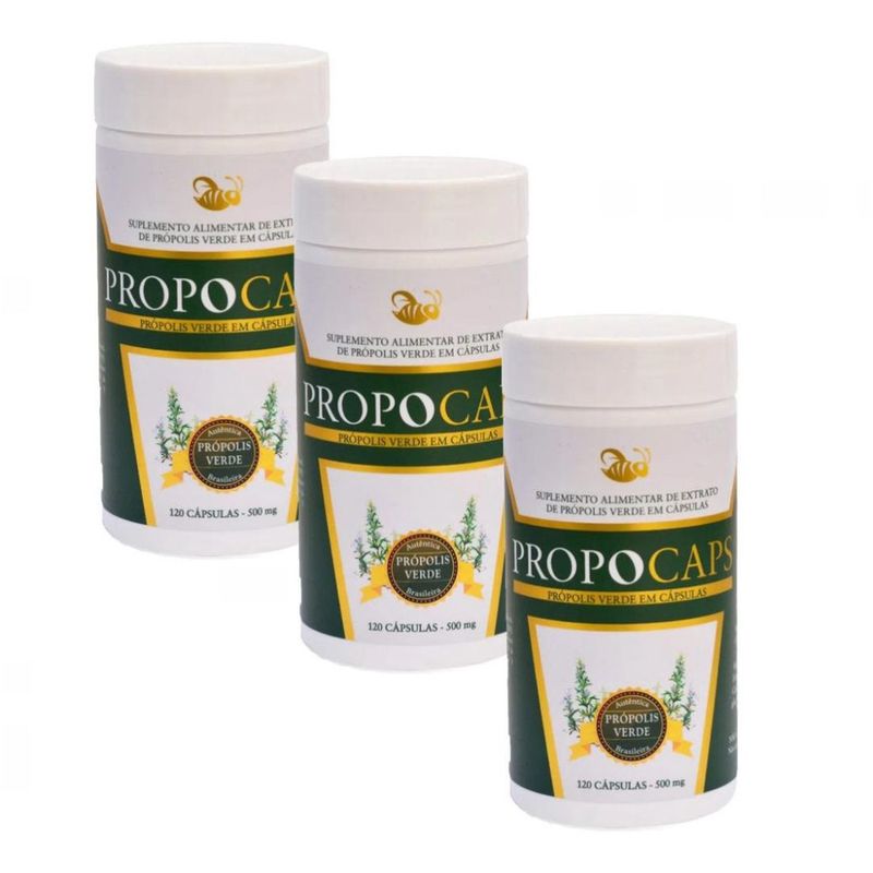 3x Própolis Verde 500mg - Propocaps - 120 Cápsulas - Bellabelha