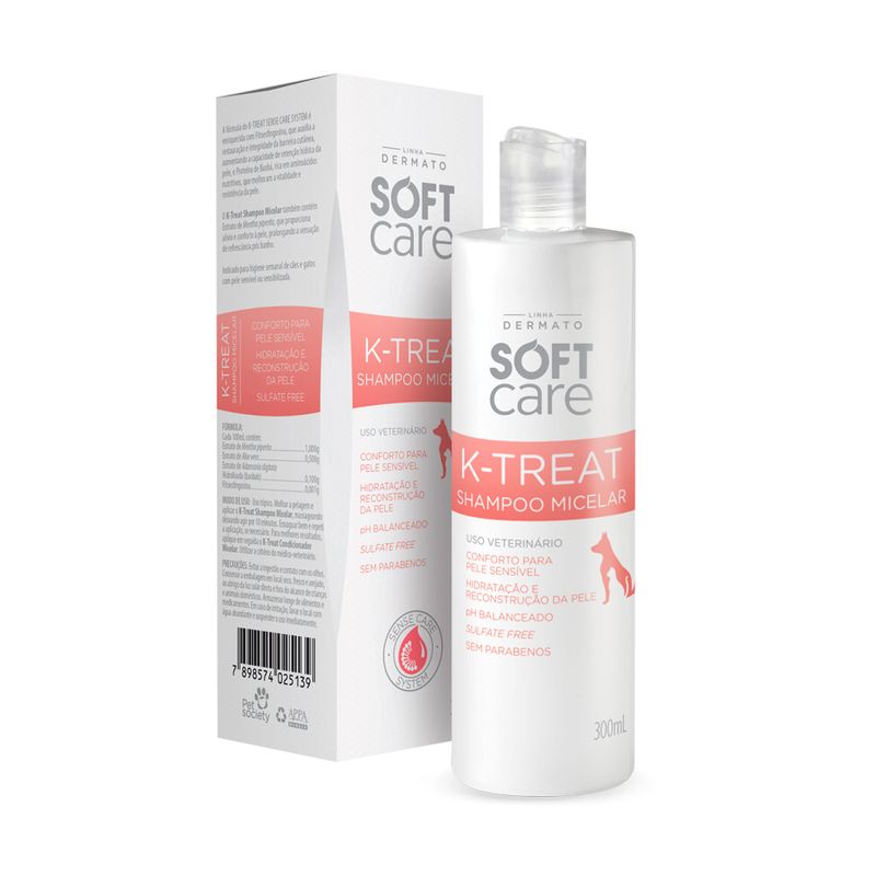Soft Care Shampoo Micelar  K-Treat para Cães e Gatos - 300ml