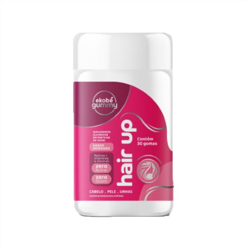 6x Hair Up Gummy - 30 Gomas Morango - com Biotina e Vitaminas