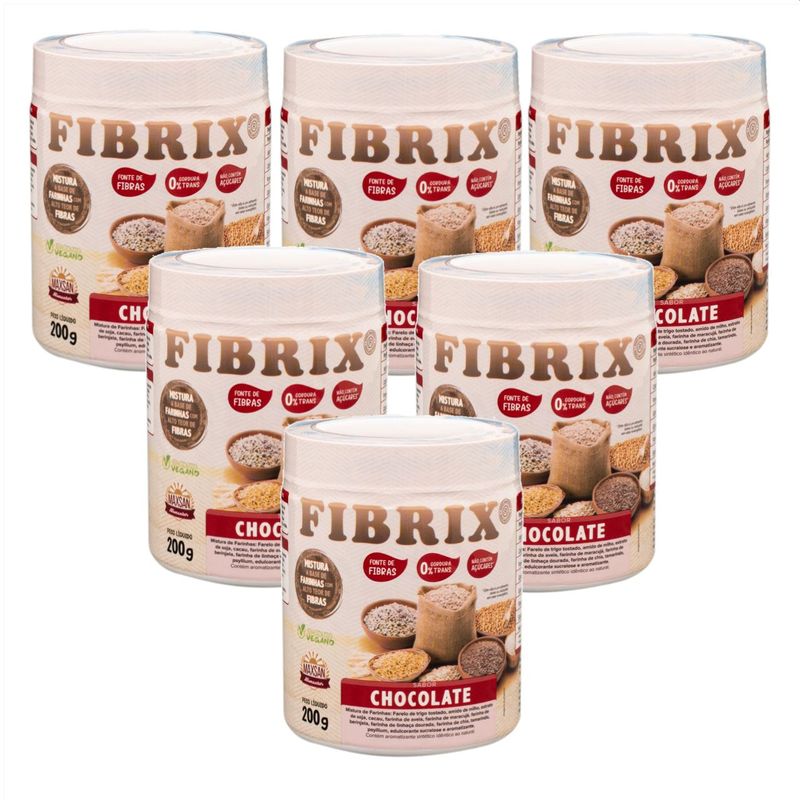 6x Fibrix Chocolate - Fibras Alimentares - Vegano - 200g