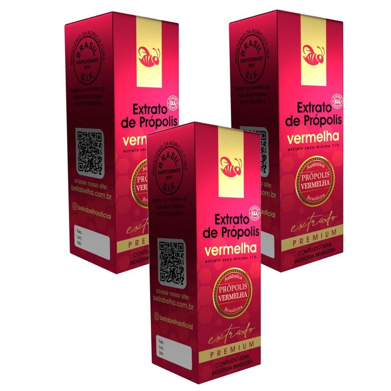 Própolis Vermelha 11% Extrato Seco - 30ml - 3 Unidades