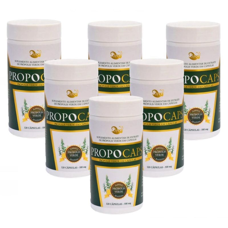 6x Própolis Verde 500mg - Propocaps - 120cps - Bellabelha