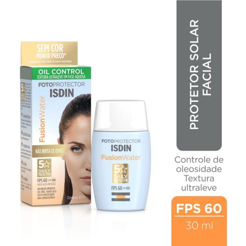 Protetor Solar Facial Isdin Fusion Water FPS60 Sem Cor 30ml