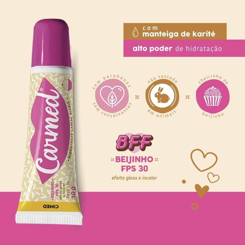 Carmed Labial BFF Beijinho FPS 30 - Efeito Gloss Incolor - 10g