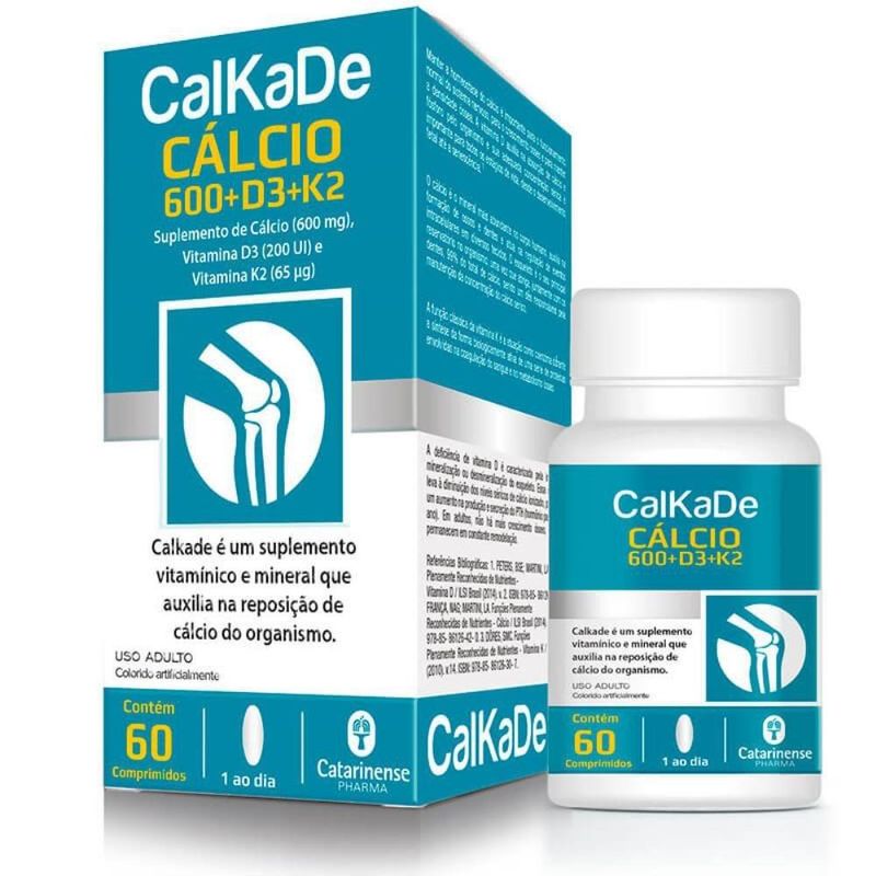 Calcade Cálcio 600mg + D3 + K2 60 Comprimidos - Catarinense