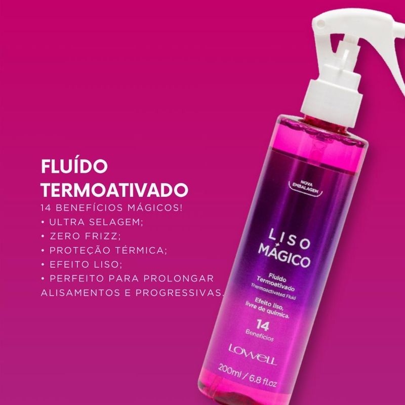 Lowell Keeping Liss Liso Mágico Kit: Shampoo 240ml + Condicionador 200ml + Termoativo 200ml