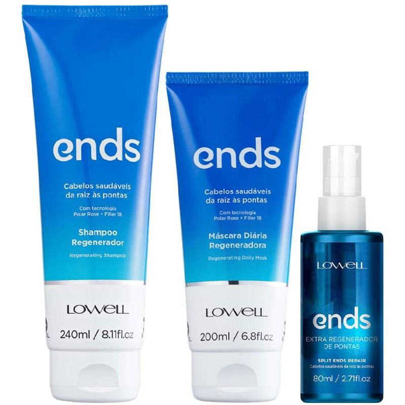Lowell Ends Regeneração Shampoo 240ml + Máscara 200ml + Leave 100ml