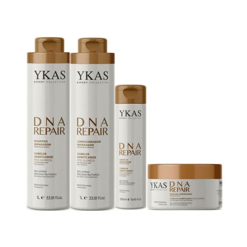 Kit Ykas DNA Repair: Shampoo + Condicionador 1L + Máscara 250g + Leave-in 250ml